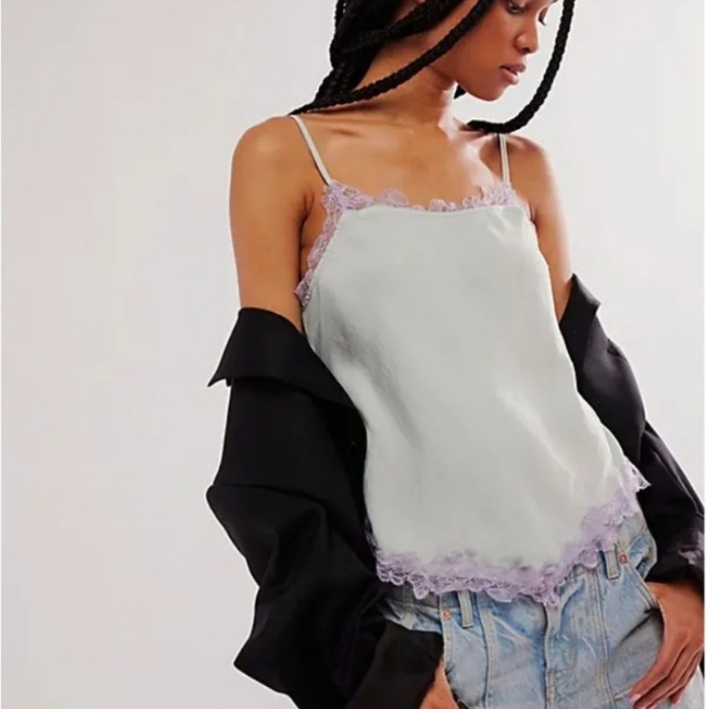 Free People Intimately Sunset Lover Lace Trim Cami in Sea Mist XS NWOT - Picture 2 of 6